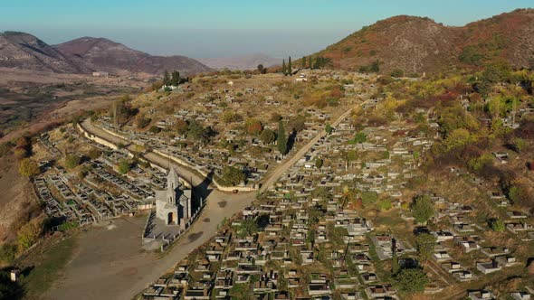 Aerial Drone Pan Shot of Noyemberyan Cemetry