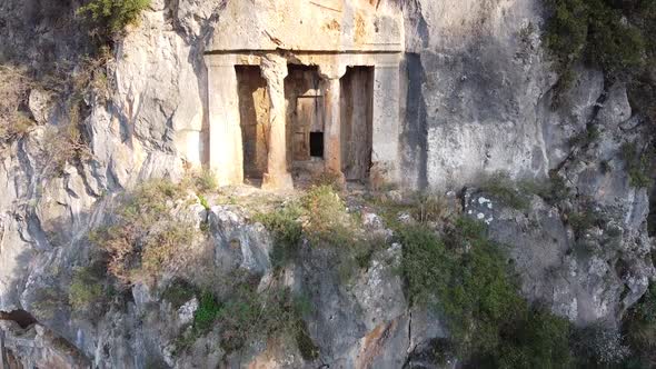 Ancient lycian rock tomb ruins at Turkey Fethiye