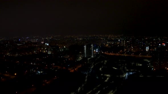 Aerial night city with street lights, Sarzhyn Yar
