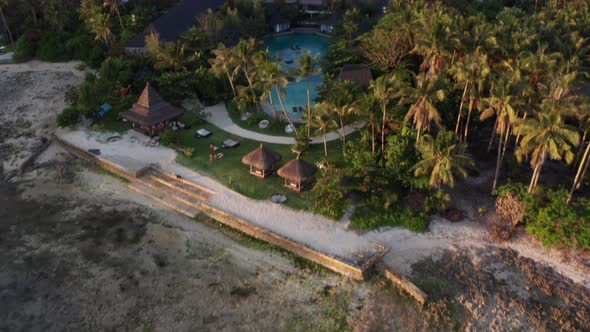 Aerial of beautiful small resort in the tropics