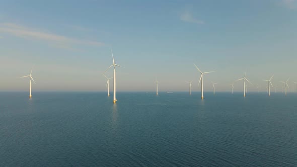 Huge Windmill Turbines Offshore Windmill Farm in the Ocean Westermeerwind Park Windmills Isolated at