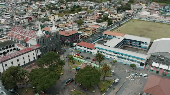 People At Parque la Basilica With Nuestra Señora del Rosario de Agua Santa Church In Baños de Agua S