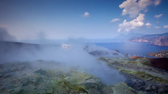 volcano sicily vulcano sulphure fumes active italy mountain island