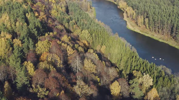 Autumn Fall Season Landscape. Riverbed with Flowing Stream of River Water