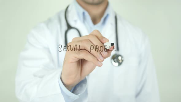 Sexual Problems, Doctor Writing on Transparent Screen