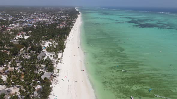 Zanzibar Tanzania  Aerial View of the Ocean Near the Shore of the Island Slow Motion