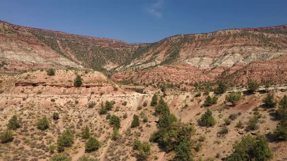 Revealing Shot Of Desert Mountainscape Near Toquerville Falls In Utah. Aerial Drone Shot