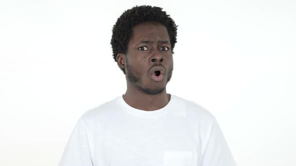 Shocked Surprised African Man Standing White Background in Wonder