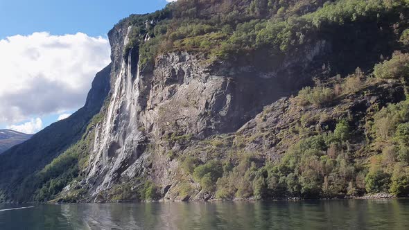 Impressive Seven Sisters Waterfall of Norway Geiranger Fjord