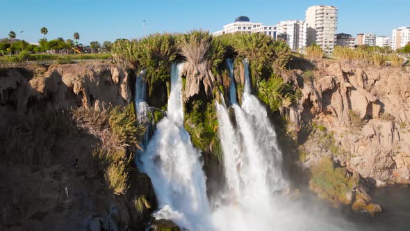 Top View of a High Waterfall Falling Into the Mediterranean Sea, Clean Ecology 