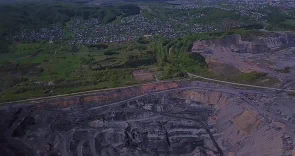 Aerial View of Coal Mining Area, Open-Pit Mine, Quarrying.