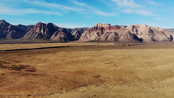 Aerial sweeping panoramic of Red Rock Canyon Park in Nevada