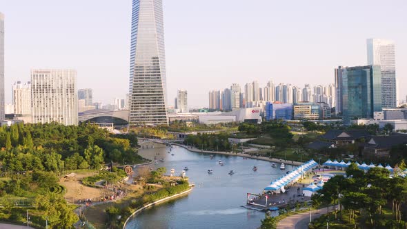 4K Aerial Drone Footage View of Central Park in Songdo