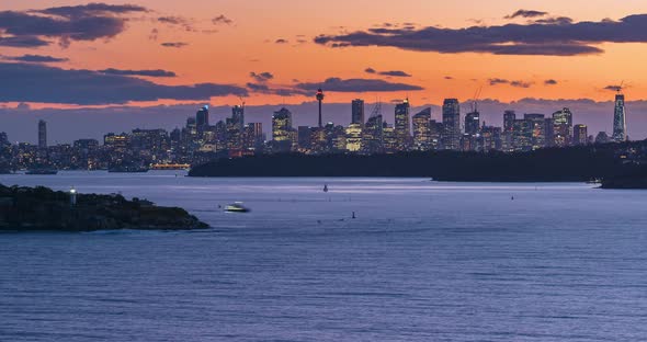 Timelapse of a sunset over Sydney Harbour Bay, Australia