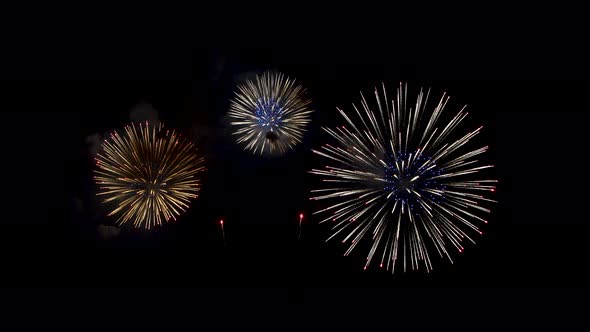 Many flashing colourful fireworks in event amazing with black background.