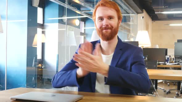 Clapping Man in Office, Applauding Man with  Red Hairs