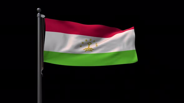Tajikistan Flag On Flagpole With Alpha Channel 4K
