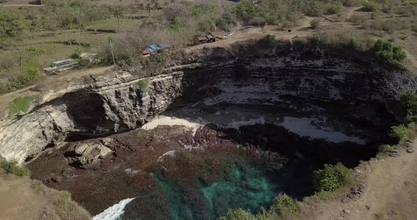 AERIAL: Broken Beach in Nusa Penida Indonesia