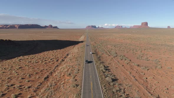 Aerial view of a national road in Monument Valley