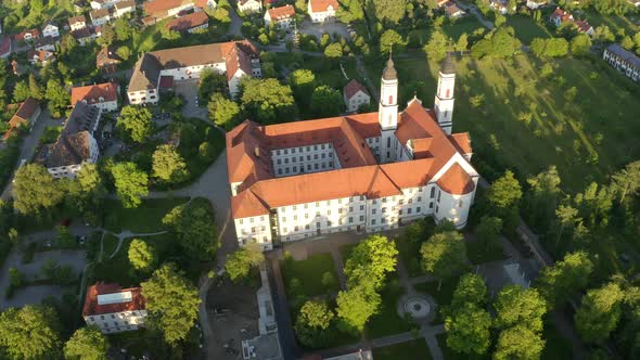 Aerial view of Irsee Abbey, Bavaria, Germany