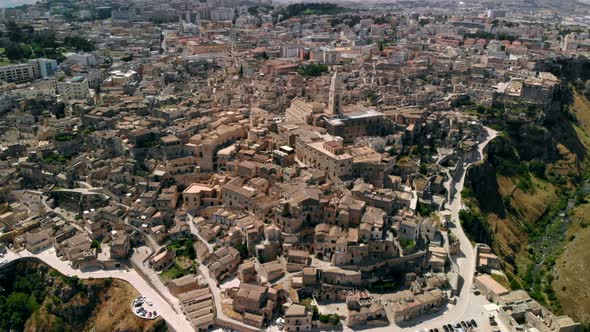 Panoramic View of Ancient Town of Matera in Sanny Day, Basilicata, Southern Italy