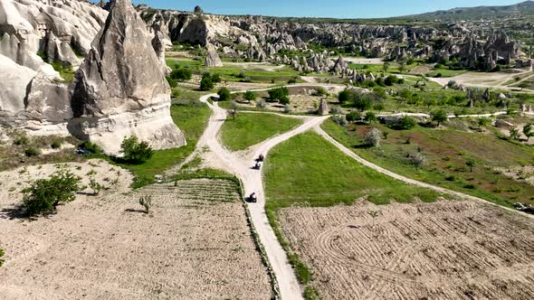 Quad bike safari in Cappadocia aerial view 4 K