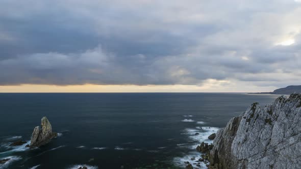 Time Lapse of Sea Rock Cliffs in Achill Island on Wild Atlantic Way in Ireland.