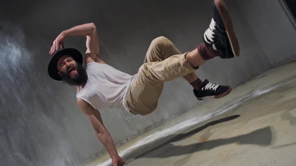 Young Guy Dancing Break, Urban Style Street Breakdancing Concept. Dancer Jumps, Motion
