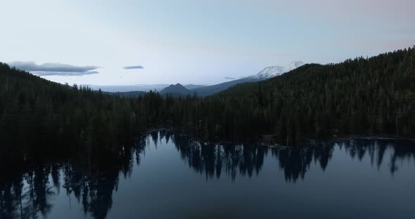 Drone flying from Castle lake, Shasta-Trinity National Forest landscape