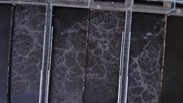 Aeration Tanks With Wastewater At Water Filtration Plant In Zwijndrecht, Netherlands. - aerial