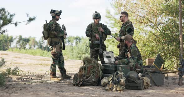 Group of Servicemen Set Up Details of Today's Action Defending Territory Prepare Equipment Clothes