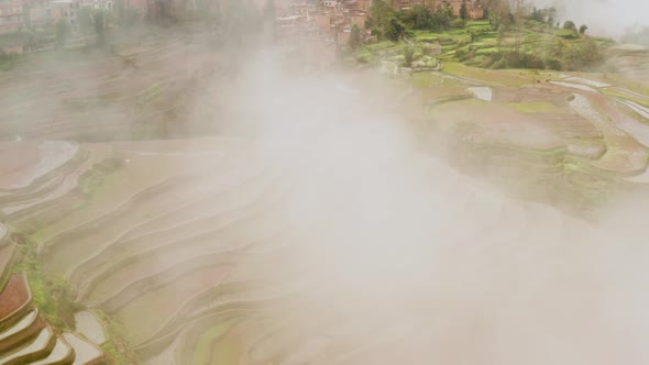 Aerial shot of the famous terraced rice fields of Yuanyang County China