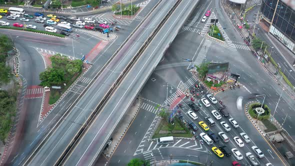 Time Lapse of Busy Highway Road Junction in Metropolis City Center