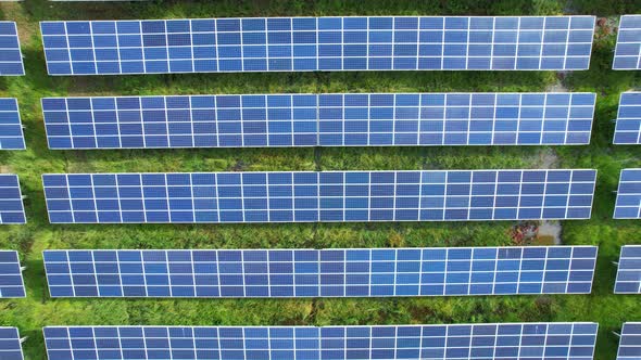 4K : Aerial view of a solar power station