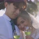 Slow motion Asian Bride And Groom Enjoying Champagne On Their Wedding Celebration. - VideoHive Item for Sale