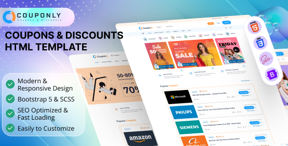 Couponly – Coupons & Discounts HTML Template – 0 Sold!