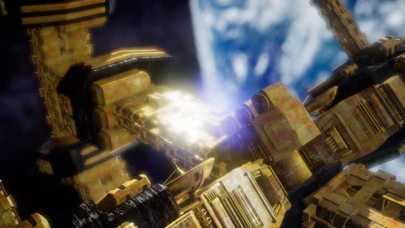 A View of the Earth and a Spaceship. ISS Is Orbiting the Earth alt