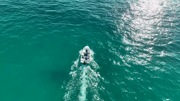 The yacht calls at the port aerial view 4 K