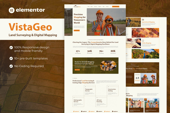 VistaGeo - Land Surveying & Digital Mapping Elementor Template Kit