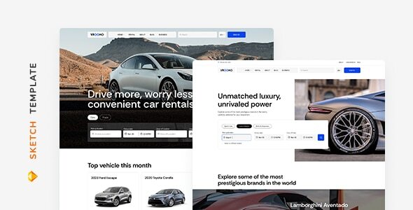 Vroomo – Car Rental Template for Sketch