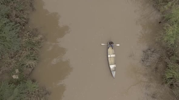 Aerial of Kayak Sailing in the River