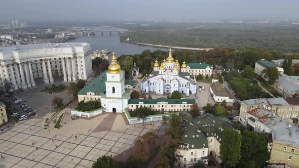 Kyiv, Ukraine Aerial View in Autumn : St. Michael's Golden-Domed Monastery. Kiev