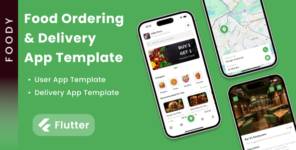 Food Ordering App Template in Flutter | Food Delivery App | 2 Apps | User App & Delivery App | Foody