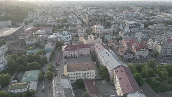 Aerial View of Kyiv, Ukraine. Slow Motion, Flat, Gray