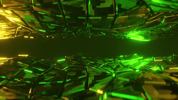 Abstract background in the form of green metal plates moving in the form of a wave