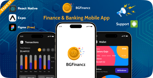 BG Finance - Banking React Native Expo App | Free Figma | iOS | Android
