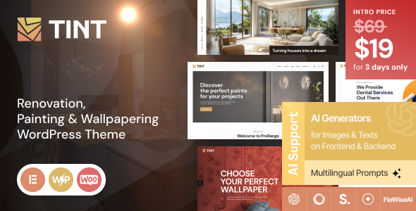 Tint – Renovation, Painting & Wallpapering WordPress Theme – 0 Sold!