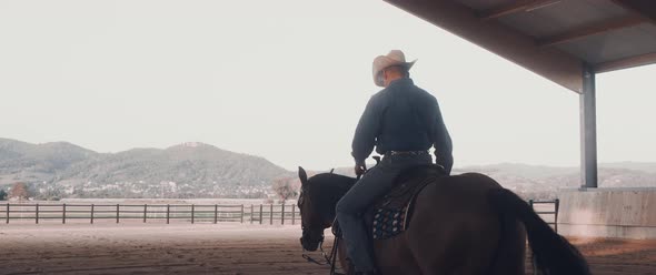 Cowboy on a Horse Ranch