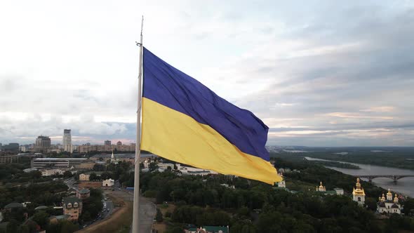 Kyiv - National Flag of Ukraine By Day. Aerial View. Kiev