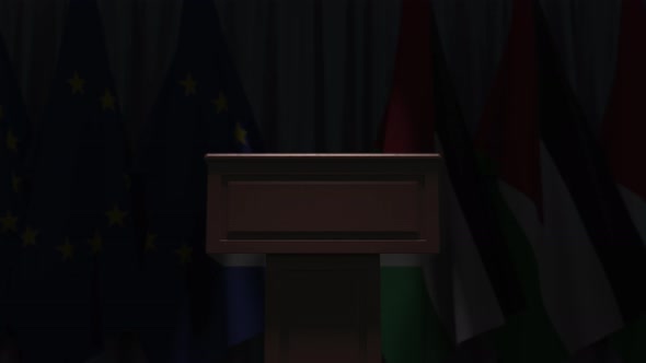 Many Flags of Jordan and the EU Behind Speaker Tribune alt